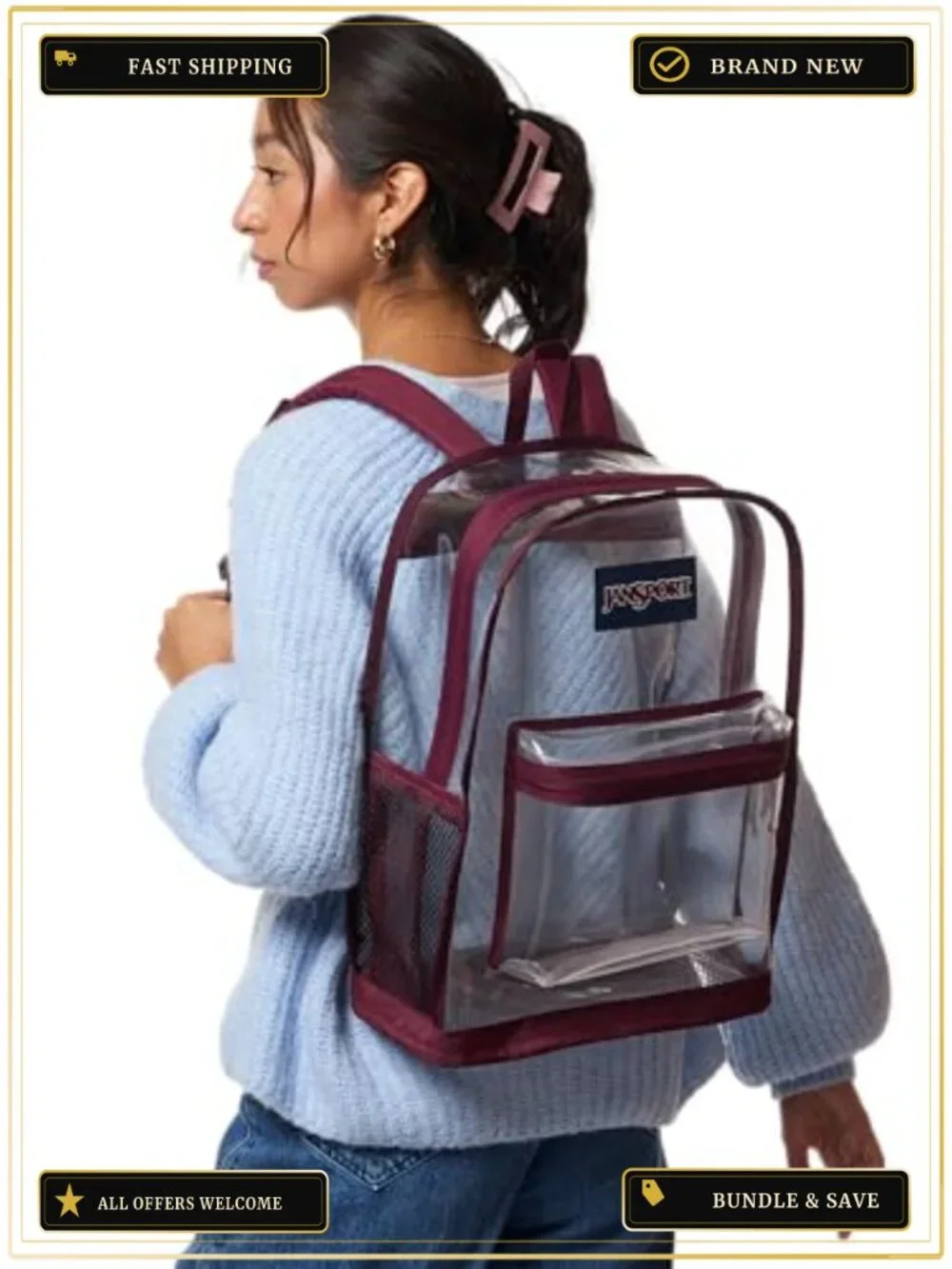 Clear Transparent Backpack 25.5L TPU Stadium Approved Mesh Bottom